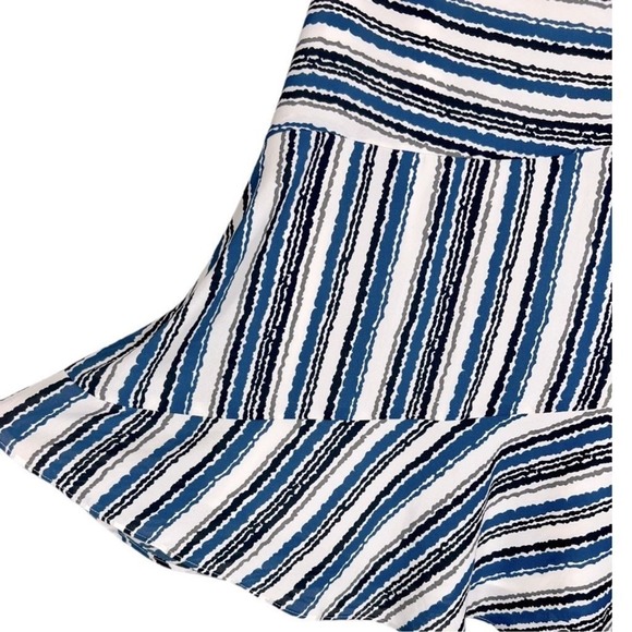 LOFT Blue Striped Ruffle Hem Skirt Size 0 Mini White Black Gray Artsy Feminine - Picture 5 of 7